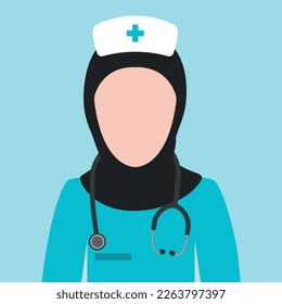 Muslim Female Nurse avatar clipart icon logo animated cartoon vector in flat design women occupation