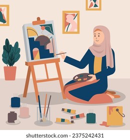 Muslim female painting on canvas illustration