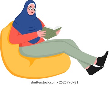 Muslim Female Student Reading a Book Illustration