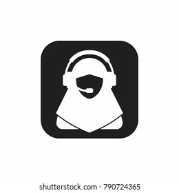 Muslim female support service / customer care / customer service / administrator silhouette icon.
(Square negative space icon).