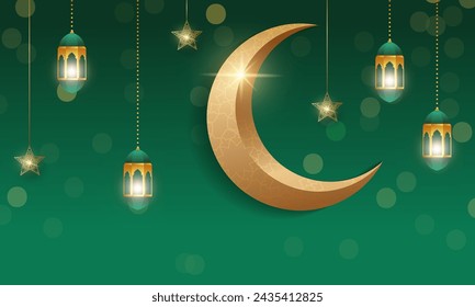 Muslim festival Eid mubarak beautiful background with crescent and lantern