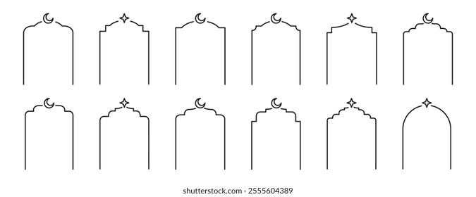 Muslim frames. Ramadan arabian boho arches. Islamic arches. Arabic shapes. Vector illustration.