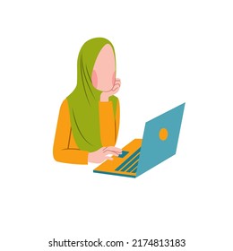 Muslim Freelancer Work With Laptop