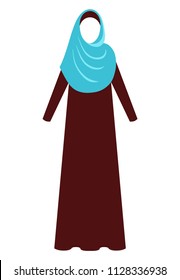 Muslim garment, long dress and scarf, hijab, isolated