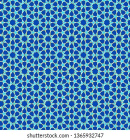 Muslim geometric pattern in blue green tones and gold outline