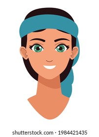muslim girl with bandana blue character