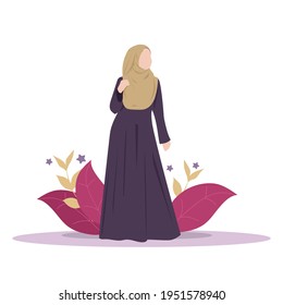 Muslim girl in a beautiful pose in a hijab. Best Islamic Model from the Arab Emirates. Arab woman. Vector illustration.