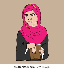 Muslim girl book and peace cartoon vector