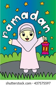 Muslim girl carrying a lantern.