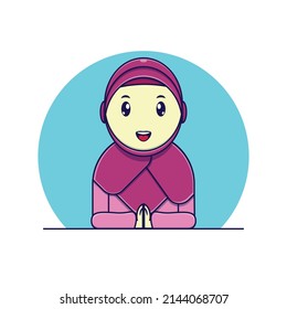 Muslim girl cartoon illustration. Hijab beautiful girl icon. Religious design for young children