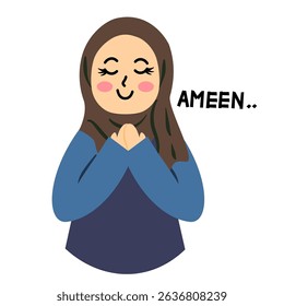 Muslim girl cartoon praying. Cartoon girl recite doa.