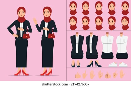 Muslim Girl Character Design Set, Business Women, European, Asian, American Career Women, Office Women, Female Teachers, Lawyers, Arab Female, Muslim