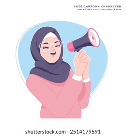 muslim girl character holding megaphone illustration