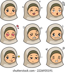 Muslim Girl Cute Cartoon Expressions