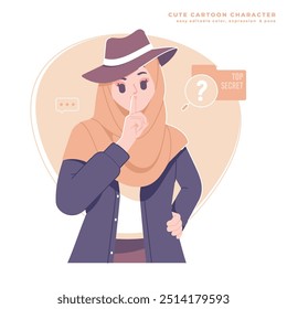 Ilustración de personaje de detective de chica musulmana