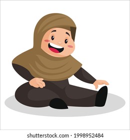 Muslim girl is doing exercise. Vector graphic illustration. Individually on a white background.