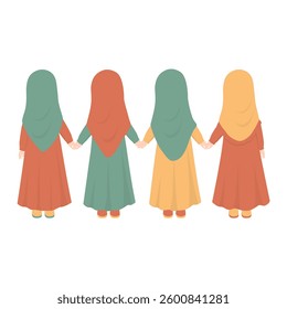 Muslim Girl Friendship, Muslimah Holding Hand with Friend Illustration