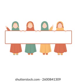 Muslim Girl Friendship, Muslimah Holding Banner with Friend Illustration