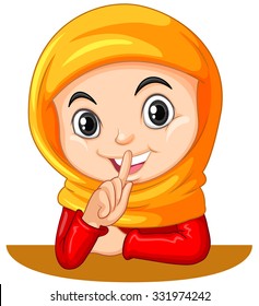 Muslim girl gesturing quiet sign illustration