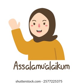 Muslim Girl Greeting assalamualaikum illustration