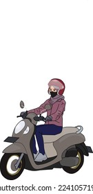 Muslim Girl with Hijab Riding Scooter. Muslim Girl Riding a Motorcycle Vector Illustration