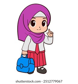 Muslim Girl Holding Bag and Smiling with Joy