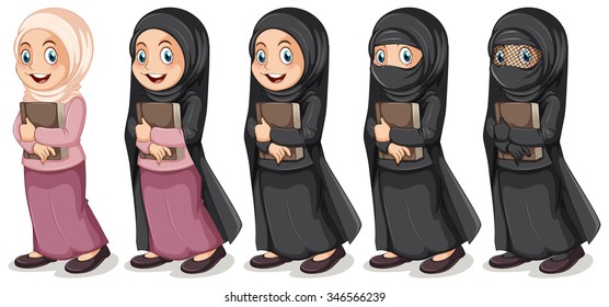 Muslim girl holding book illustration