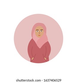 Muslim Girl icon circle portrait character feminist illustration. Female inspiration graphic design element. Hand drawn sticker. Simple vector symbol. Woman life matters hijab head cover
