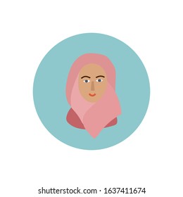 Muslim Girl icon circle portrait character feminist illustration. Female inspiration graphic design typography element. Hand drawn sticker. Simple vector symbol. Woman life matters hijab head cover