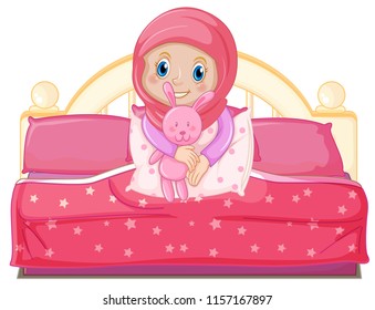 A muslim girl on bed illustration
