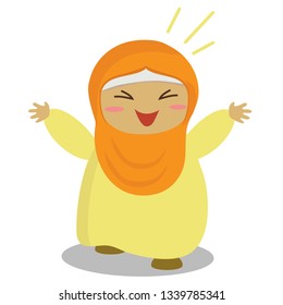 Muslim girl in an orange scarf on a white background. Vector illustration. 