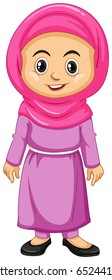 Muslim girl in pink costume illustration