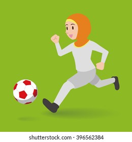 Muslim Girl Playing Football, Young Woman Soccer Player, Vector Illustration