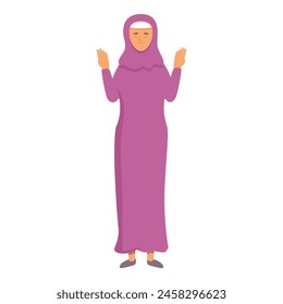 Muslim girl pray icon cartoon vector. Open hands move. Spiritual love