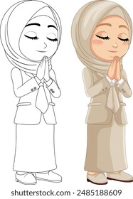 A Muslim girl praying with closed eyes