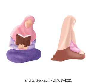 Muslim Girl Praying illustration Set