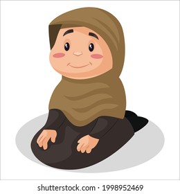 Muslim girl is praying. Vector graphic illustration. Individually on a white background.