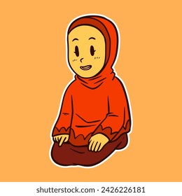 Muslim Girl Praying Vector Illustration