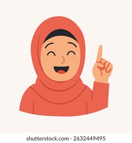 Muslim Girl with Raised Finger Sharing an Idea – Confident Hijabi Character Giving Advice or Explanation with Happy and Smart Expression