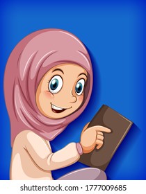 Muslim girl reading the book illustration