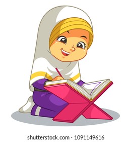 Muslim Girl Reading Quran.
