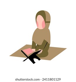 Muslim Girl Reading Quran Illustration 