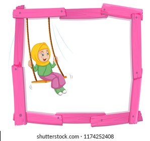 A muslim girl sin on swing frame illustration