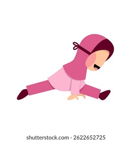 Menina Muçulmana Alongando Ilustração Plana
