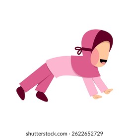 Muslim Girl Stretching Flat Illustration