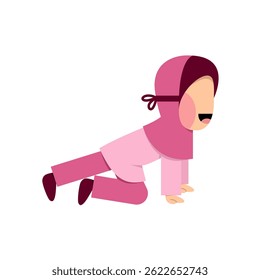 Muslim Girl Stretching Flat Illustration