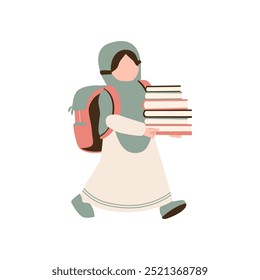 Muslim girl student go to school vector illustration