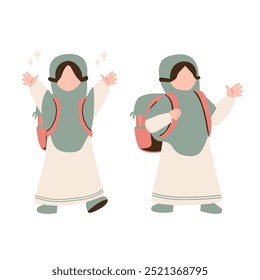 Muslim girl student go to school vector illustration