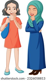 Muslim Girl Talking with Friend Vector illustration