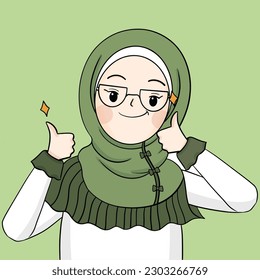 muslim girl thumbs up , hijab girl is thumbing up